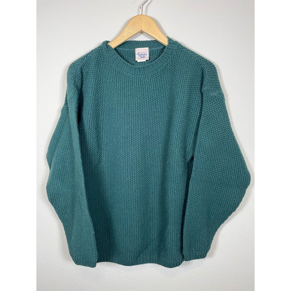 Vintage Huntington Ridge Teal Green Waffle Knit Crewneck Sweater Medium Style